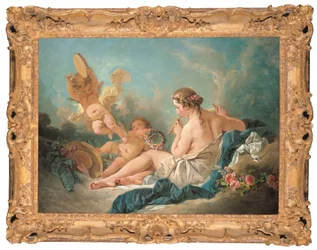 Une nymphe allongée jouant de la flûte avec des putti, peut-être la muse Euterpe