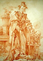 Fille chinoise jouant avec un chat