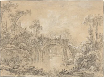 Paysage avec un pont rustique