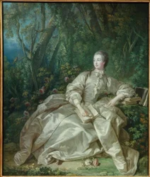 Madame de Pompadour assise en plein air