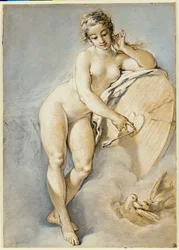 Vénus debout, gesticulant vers un cœur sur une cible avec deux colombes, 1754