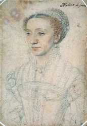 Portrait de Marguerite de France, fille de François Ier, duchesse de Savoie (1523 - 1574). Dessin à la pierre noire et sanguine par François Clouet (1515-1572)