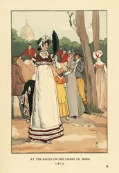 Femme à la mode aux courses de chevaux sur le Champ de Mars