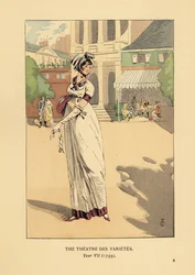 Femme élégante devant le Théâtre des Variétés, Boulevard Montmartre, Année VII