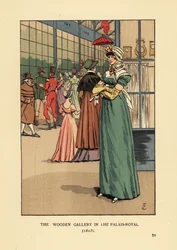 Femme à la mode faisant du shopping dans la Galerie de Bois au Palais Royal, Paris