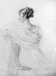 Portrait de Mme Récamier, craie noire, rehauts d