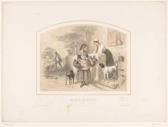 Femme allant au marché avec des paniers de volaille
