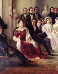 François Andrieux (1759-1833) lisant sa tragédie Junius Brutus dans le Foyer de la Comédie Française, 26 mai 1828, 1847 (détail)