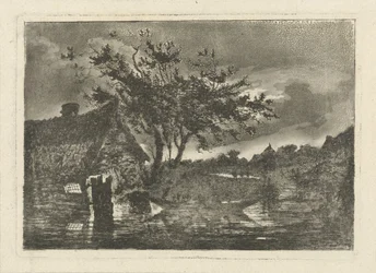 Paysage fluvial avec ferme