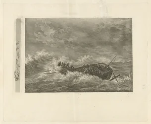 Mer orageuse avec navire en train de couler