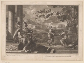 Personnifications assises du Génie et de la Philosophie avec des nymphes plantant des roses