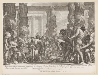 Samson conduit à une colonne dans le temple de Dagon