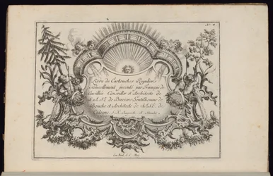 Cartouche avec soleil et quatre vents, Livre de Cartouches Réguliers