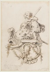 Conception pour un support sculpté avec Putto accompagné des attributs de la guerre, pour le Grand Trianon, Versailles