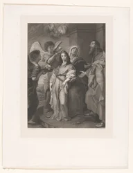 Marie en jeune femme, parée par des anges en présence de Joachim et Anne
