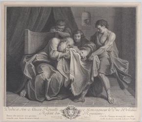 Jacob pleurant sur la robe de son fils tandis que ses autres fils la lui arrachent