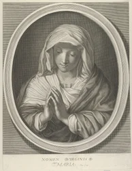 La Vierge en prière regardant vers le bas, dans un cadre ovale, d