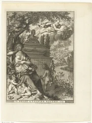 Muse et putti près du monument funéraire du poète Arnold Moonen