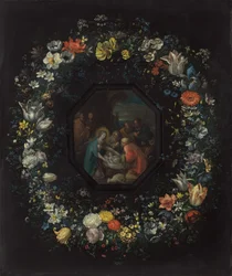 Guirlande de Fleurs avec Adoration des Bergers