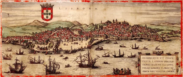 Vue de Lisbonne et du fleuve Tage : Civitates Orbis Terrarum