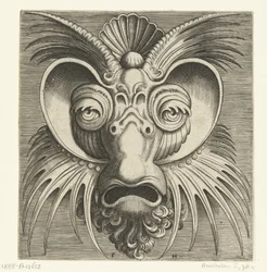 Masque avec des assiettes autour des yeux et des crêtes dentelées sur les joues et le front