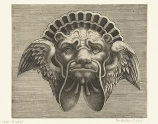 Masque avec des ailes à la place des oreilles et une coiffe en forme de coquille (Pourtraicture ingenieuse de plusieurs facons de masques...)