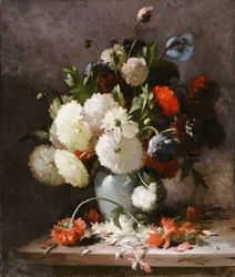 Pivoines sur un Rebord de Pierre