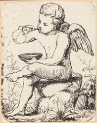 Génie, soufflant des bulles de savon