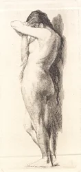 Femme nue debout, cachant son visage