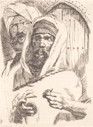Deux orientaux devant une porte