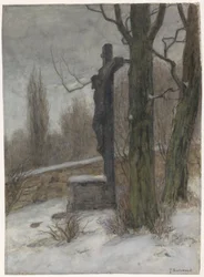Crucifix dans une forêt enneigée