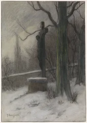Crucifix dans une forêt enneigée
