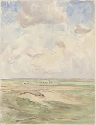 Paysage avec troupeaux dans un champ