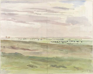 Paysage de prairie avec troupeaux