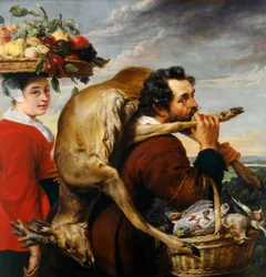 Personnages avec fruits et gibier
