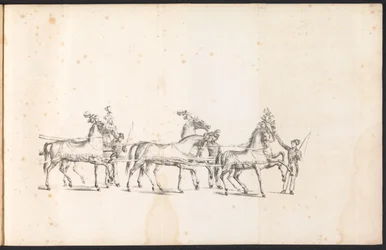 Attelage du premier char de parade dans le cortège pour Saint Rombaut, 1825