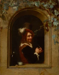 Homme avec une pipe à une fenêtre