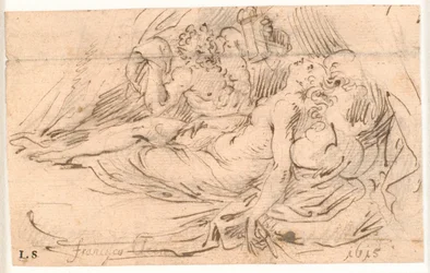 Femme endormie espionnée par un satyre avec une lanterne à la main