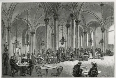 Le café central à Vienne (Autriche). Gravure par Kollarz, pour illustrer l