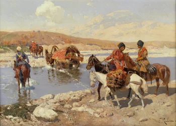 Traverser la rivière (huile sur toile)