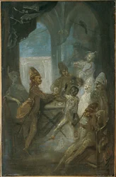 Scène de théâtre (enfants jouant aux soldats ?)