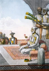 Un rajah avec sa suite, tiré de «Les Hindous ou la Description de leurs Moeurs, Coutumes et Cérémonies», publié en 1808-12