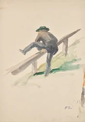 Homme grimpant sur une balustrade