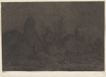 Scène au clair de lune avec figures devant une cabane (XII Vues de la Normandie)