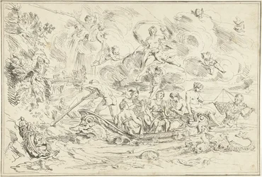 Apollon et Pan dans un petit bateau
