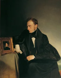 Le peintre Franz Wipplinger regardant le portrait miniature de sa sœur décédée