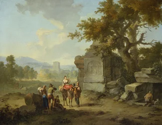 Paysage rustique avec voyageurs (une paire)