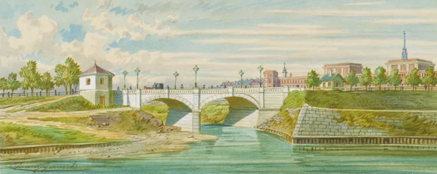 Le pont Radetzky sur la rivière Vienne avec son embouchure dans le Danube