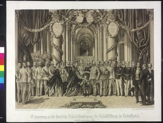 Souvenir de la pose solennelle de la pierre angulaire de la fondation Rudolf au Rudolfspital 1864 (lithographie)