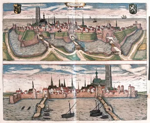 Harderwijk, le petit port sur le Zuiderzee (IJsselmeer), Pays-Bas (gravure)